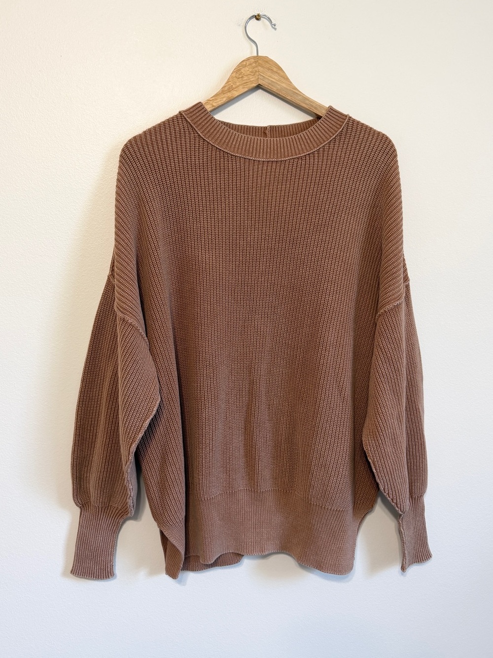 Aerie Beyond Sweater Size Small Oversized Brown Tan Ribbed Sweatshirt Pullover - Picture 2 of 6
